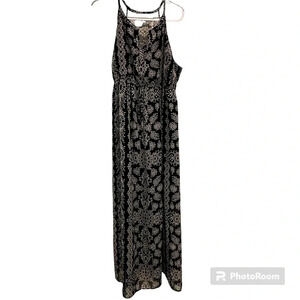 Liz Lange Maternity Black White Maxi Sleeveless Drawstring Waistband Dress Sz M